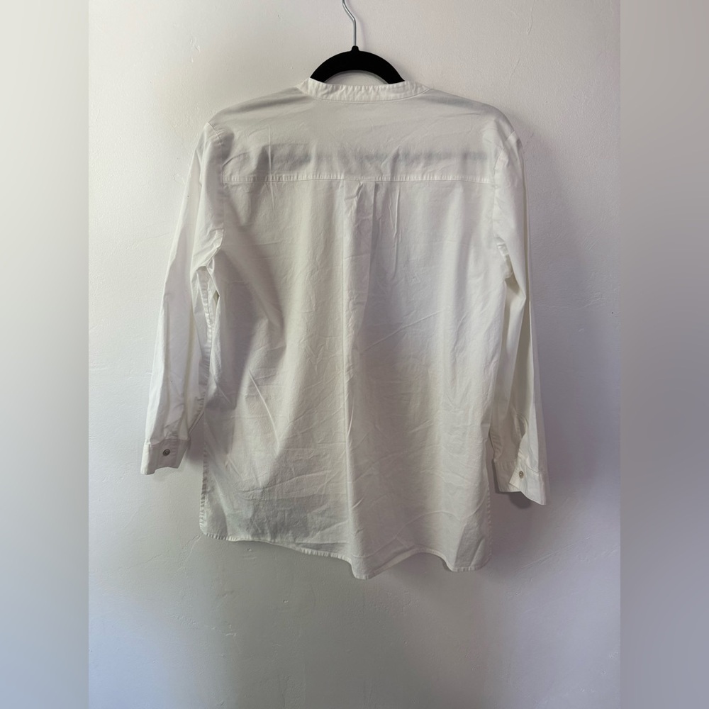 EILEEN FISHER Organic Cotton White Collarless Tunic Shirt - Picture 4 of 5